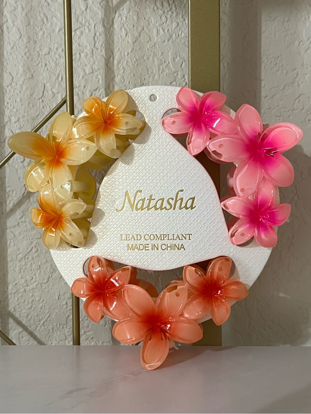 NWT Natasha Couture Trio Floral Hair Clips in Yellow, Pink, and Peach